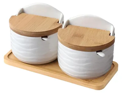 Imagen del producto de Juego de 2 saleros de cerámica con cuchara de madera