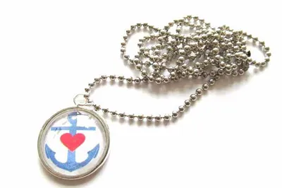 Produktbild von Anker Kette Ankerkette Miniblings Halskette Cabochon Kugelkette 80cm blau rot