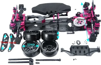 Obrázek produktu pro Podvozek pro driftovací vozy AXSPEED, lehká karbonová vlákna, nastavitelné tlumiče, pro MR-Pink