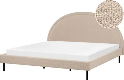 Produktbild von BELIANI Bett Beige Bouclé Gepolstert Lattenrost 180 x 200 cm Hohes Rundes Kopfteil Retro Schlafzimmer Möbel Ausstattung