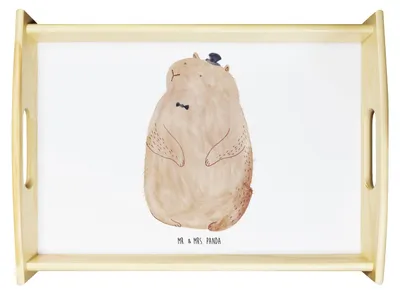 Produktbild von Mr. & Mrs. Panda Servier Tablett Murmeltier - Weiß - Geschenk, sofatablett, Respekt, Deko, Lustige Sprüche, Fröhlichkeit, Freundlichkeit, Serviertablett, holz, Knigge