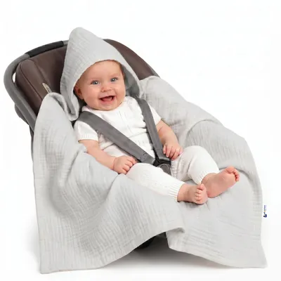 Produktbild von Kuscheldecke für babys, Einschlagdecke, Musselin, 85x85, Grey