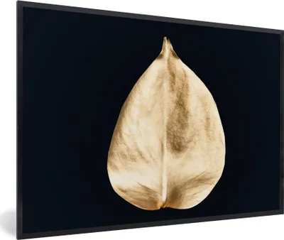Produktbild von MuchoWow® Gerahmtes Poster Blätter - Schwarz und Gold - Schwarz - Gold - Luxus 90x60 cm - Poster mit Schwarzem Bilderrahmen Wandposter Rahmen Foto Bilder - Fotorahmen - Foto-Plakat