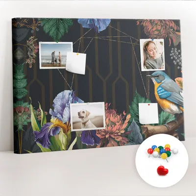Imagen del producto de Tablero de corcho con chinchetas – Tablero con chinchetas para fotografías y notas – 100x70 cm – 100 chinchetas de colores – Marco de madera natural