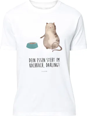 Produktbild von Mr. & Mrs. Panda Shirt Katze Fressen - Weiß - Geschenk, S T-Shirt, Jersey-Shirt, Lustiges, Tshirt, mit Spruch