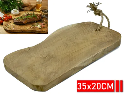 Produktbild von Teak Schneidebrett Echt-Holz Schneidbrett Frühstücksbrettchen Brettchen Baumscheibe Vesper Küchen-Brett Teak Holzbrett Holzschneidebrett Küche - beidseitig vewendbar mit Aufhängung