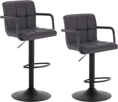 Obrázek produktu pro Sada dvou barových židlí s otočnou opěradlem potaženým umělou kůží, barva antracit, rozměry 51x37x90-112 cm