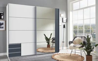 Produktbild von Schwebetürenschrank Schrank Schiebetürenschrank Schlafzimmer "Eugenio V" Weiß/Graphit