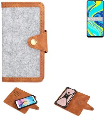 Produktbild von K-S-Trade Handyhülle kompatibel mit Xiaomi Redmi Note 9 Pro Schutzhülle Filz-Hülle Kunst-Leder hellgrau braun (1x)