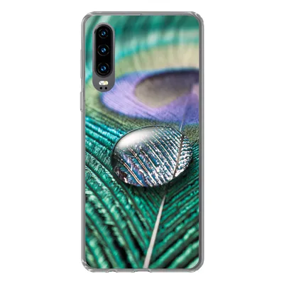 Produktbild von MuchoWow® Handyhülle Schutzhülle Hülle für Huawei P30 Nahaufnahme eines Wassertropfens auf einer Pfauenfeder Silikon Softcase Handy Hülle - Kartenbesitzer