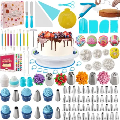 Produktbild von Tortendekorationsset 301 tlg., drehbare Tortenplatte, Spritztüllen, für Cupcakes