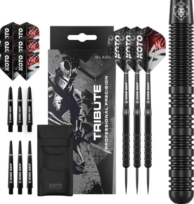 Produktbild von KOTO - Tribute Darts 18 G, Schwarz, Dartpfeile, Darts Set inkl. 3 Barrels, Flights + Shafts & Dartwallet, Fester Ringgrip