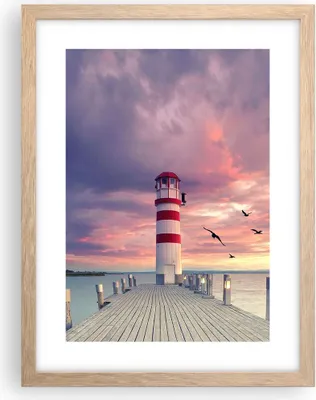 Produktbild von Gerahmtes Poster - Rahmen in heller Eiche - Laterne Meer Küste - 30x40 cm - Wand Bild - Wanddeko - Wandbilder - Kunstposter - Wandposter - Bilderrahmen - Bilder - Kunstdruck - P2NPA30x40-4978
