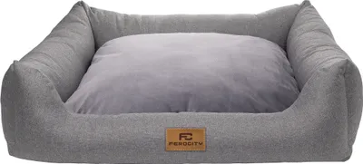 Produktbild von Hundebett, Waschbares Hundesofa mit Rand, 85x70 cm, Cordura und Samt, Grau, Flachs, Wendekissen [123]
