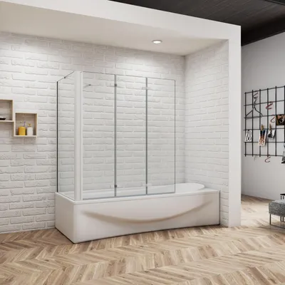 Produktbild von AICA 130cmx140cm Weiß Badewannenaufsatz 6mm NANO ESG-glas mit 70cm Weiß Seitenwand 3-teilig Faltwand Badewannenfaltwand Badewanne Duschabtrennung Duschwand