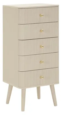 Immagine prodotto di Cassettiera Shy Bianca e Oro 37,5 cm - Mobile contenitore moderno con scanalature verticali, Struttura in Legno di Pino, MDF e Ferro - 1429180000