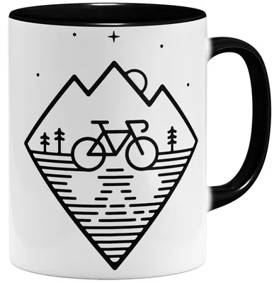 Fahrrad-Tasse aus Keramik, 325 ml, Schwarz, lustiges Motiv