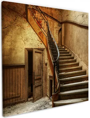 Produktbild von Wallario Premium Leinwandbild Rustikale Holztreppe in Größe 50 x 50 cm