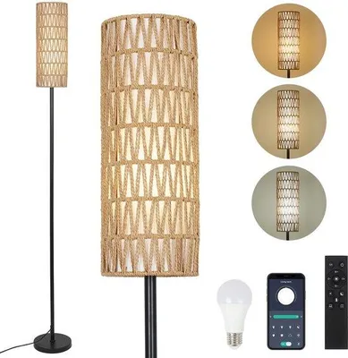 Zdjęcie produktu dla Azomor – stylowa lampa podłogowa z regulacją jasności, z kloszem w kształcie stożka i pilotem