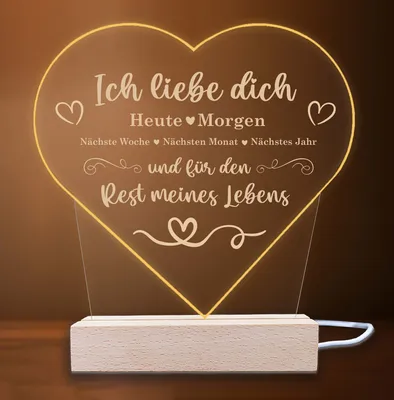 Produktbild von INDIGOS UG - LED Nachttischlampe - Herz - Spruch 9 - Valentinstag - Herz mit Spruch - Nachtlicht - 3D-LED-Lampe - Weihnachten, Geburtstag - Geschenk für Freund, Freundin, Familie - Liebe