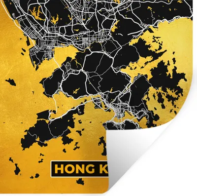 Produktbild von MuchoWow® Wandtattoo Wandsticker Wandaufkleber Hongkong - Gold - Stadtplan - Karte 100x100 cm Selbstklebend und Repositionierbar - Wierderverwendbar - Selbstklebend
