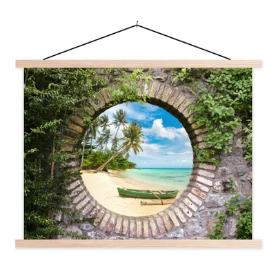 Produktbild von MuchoWow® Textilposter Strand - Palme - Aussicht - Kanu 40x30 cm mit holzfarbenen Rahmen - Bilder