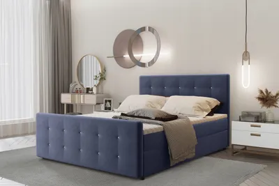 Zdjęcie produktu dla Łóżko kontynentalne AMOR z materacem 160x200 tkanina Soro granatowy