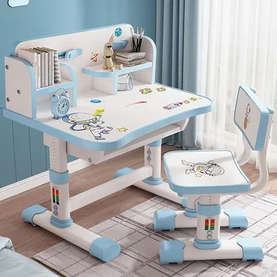 Produktbild von Höhenverstellbarer Kinderschreibtisch, Schülerschreibtisch mit Stuhl, Höhenverstellbare Ergonomische Gestaltung mit Schublade für Jungen und Mädchen, Schule, Zuhause, Arbeitswerkzeug
