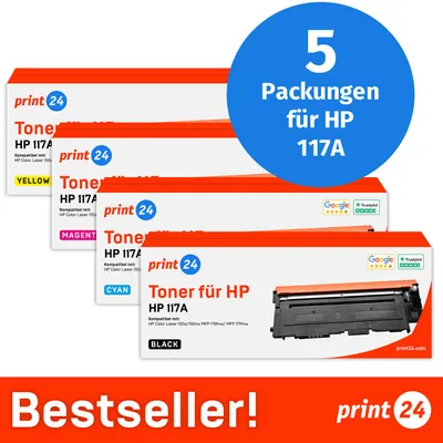 Image de NOUVEAU : print24 Toner pour HP 117A Multipack, compatible avec HP ColorLaser 150, MFP-178, etc., 5 pièces