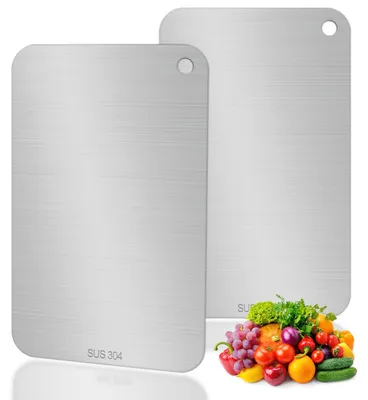 Produktbild von 2-teiliges Schneidebrett-Set aus Edelstahl, doppelseitiges Schneidebrett aus Titan, antibakterielles und antimykotisches Schneidebrett für Fleisch, Brot, Gemüse und Obst (15 cm x 25 cm)