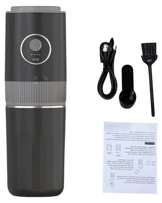 Image de Moulin à café électrique et ensemble de préparation – machine à café portable à batterie avec gobelet en acier inoxydable de 350 ml, idéale pour les voyages et la maison, couleur noire. Accessoires inclus