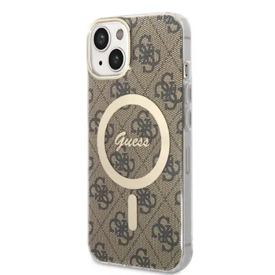 Produktbild von Guess GUBPP14MH4EACSW Hülle + Ladegerät Set für iPhone 14 Plus / 15 Plus 6,7 Zoll, braun/braun, Hartschale, 4G, Print, MagSafe