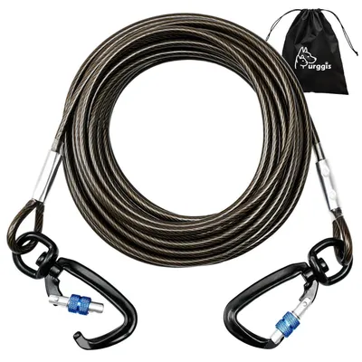 Immagine prodotto di Guinzaglio di sicurezza per cani, lunghezza 15 metri, colore nero-grigio, resistente alla ruggine, riflettente, con clip da 1000 lbs