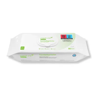 Produktbild von Medi-Inn Feuchtpflegetücher, 20 x 27 cm, 5 x 80 Stück, parfüm- u. parabenfrei, pH-neutral, Wet Care Wipes