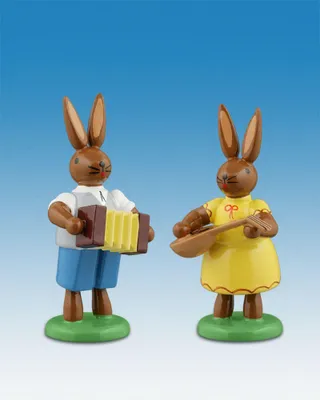 Produktbild von Osterdekoration Osterhasenpaar mit Instrumenten Höhe 7,5cm NEU
