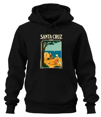 Obrázek produktu pro Santa Cruz, Kalifornie, pláž, slunce, léto, USA, pobřeží, mikina s kapucí, černá, velikost M