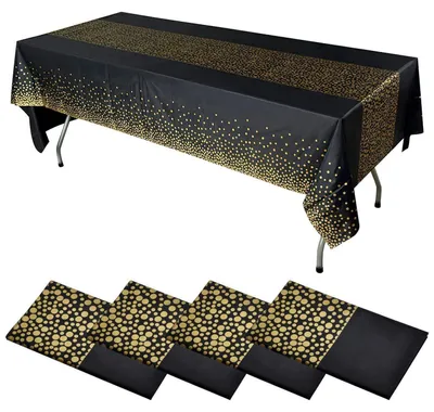 Produktbild von Einweg Tischdecke Schwarz Gold 4 Stück 137 x 274 cm PEVA