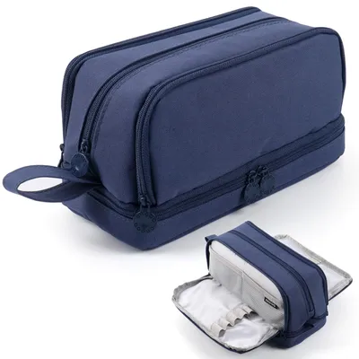 Image de Étui à stylos bleu foncé, grande capacité, avec 4 compartiments, sac de rangement pour stylos portable, idéal pour les filles, les adolescents et les adultes, pour l'école et le bureau