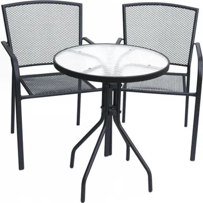 Image de Table de jardin en métal ZWMT-03 ronde avec plateau en verre ø 60 cm noir