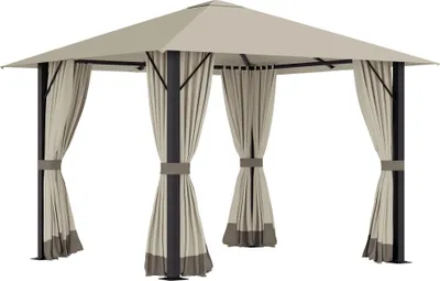 Produktbild von Gartenpavillon Pavillon 3 x 3 m Gartenzelt Dach mit Belüftungslöcher Festzelt Partyzelt mit 4 x Seitenteile wetterfest Aluminium Polyester khaki