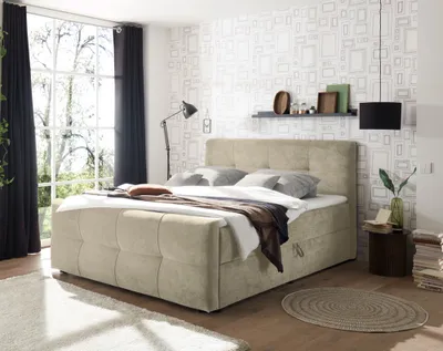 Produktbild von Polsterbett mit Bettkasten 180x200 cm WINDSOR-09, Hotelbett in sand