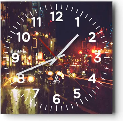 Produktbild von Wanduhr - Quadrat - Glasuhr - Stadt Nacht Straße - 30x30cm - Schleichendes Uhrwerk - Lautlos - zum Aufhängen bereit - Dekoration Modern - Wanddekoration aus Glas - C4AC30x30-3762
