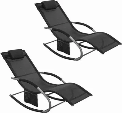 Productafbeelding van Set van 2 ligbedden met ademend ligvlak, afneembaar hoofdkussen, zwart, 158x62x68 cm