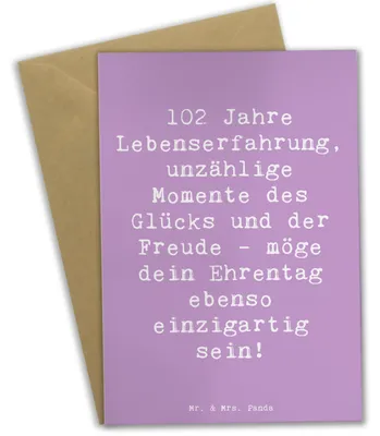 Produktbild von Mr. & Mrs. Panda Grußkarte Spruch 102. Geburtstag Glück - Lavendeltraum - Geschenk, Alter, einladungskarten, Ehrentag, Geburtstagsfeier, osterkarten, Happy Birthday