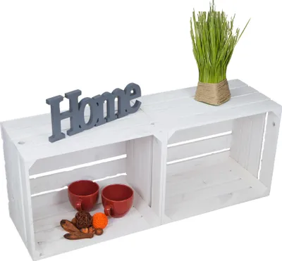 Produktbild von Kistenkolli Altes Land 2er Set Holzkisten Johanna, weiß, neu lasiert, vielseitig als Obst-, Wein- und Regalkisten, L 50cm, H 30cm, B 40cm, sehr robust