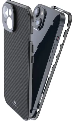 Produktbild von Black Rock - Hülle 360 Grad Glass Case für Apple iPhone 14, Carbon Handyhülle, Karbon Rückseite (Transparent mit schwarzem Rahmen)