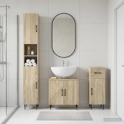 Immagine prodotto di Maison Exclusive - Sistema di mobili da bagno in 3 pezzi, modello HAARLEM, in legno di quercia Sonoma