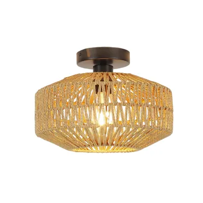Produktbild von Deckenleuchte Vintage Rattan – Boho Hängelampe Lampenschirm, E27, Rustikale für Wohnzimmer, Schlafzimmer, Küche und Flur (Ohne Leuchtmittel), A