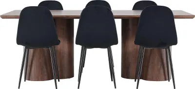 Produktbild von Olivia Essgruppe Tisch 100x210cm und 6 Velours Stühle mocca.