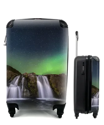 Produktbild von MuchoWow® Koffer Handgepäck Trolley Rollkoffer Kleine Reisekoffer mit 4 Rollen - Nordlicht - Wasserfall - Island - Natur - Cabin Size < 55x40x23 cm & 55x40x20 cm - Fotokoffer - Kabinenkoffer - Boardgepäck - Reise-Box - Reisekoffer - Reisegepäck - Koffer mit Bild - Trolley für Kinder
